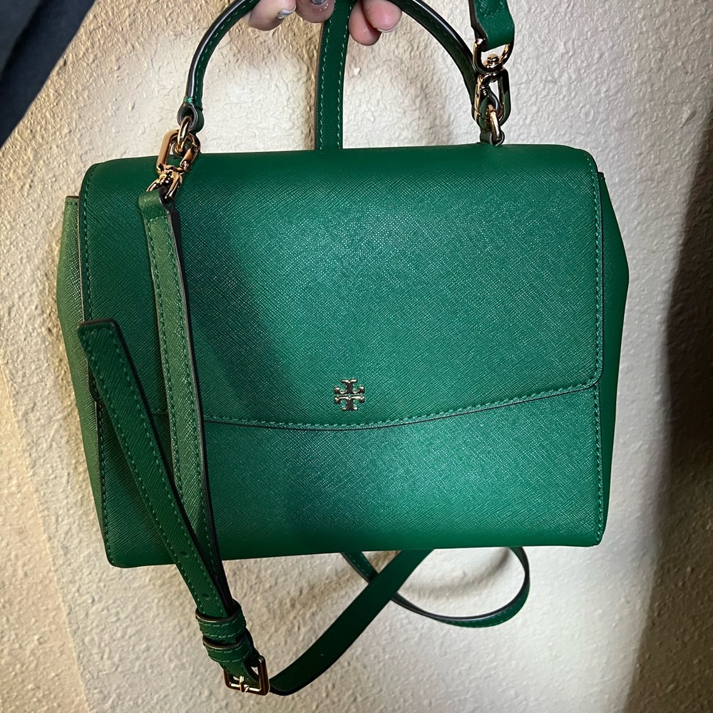 Dark green Tory Burch cross body and hand bag